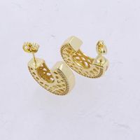 1 Pair Glam Simple Style Semicircle Plating Inlay Copper Zircon 18K Gold Plated Ear Studs main image 3