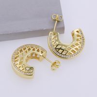 1 Paire Glamour Style Simple Demi-Cercle Placage Incruster Le Cuivre Zircon Plaqué Or 18K Boucles D'Oreilles sku image 1