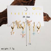 Copper 14K Gold Plated Yakemiyou Sweet Commute Inlay Flower Butterfly Acrylic Zircon Drop Earrings sku image 4