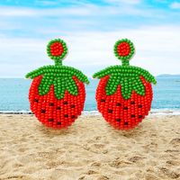 1 Pair Vacation Tropical Strawberry Beaded Glass Drop Earrings main image 1