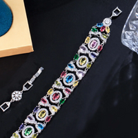 Wholesale Retro Shiny Color Block Copper Plating Inlay White Gold Plated Rhodium Plated Zircon Bracelets main image 9