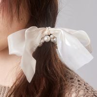 Women's Cute Simple Style Bow Knot Imitation Pearl Polyester Beaded Hair Tie sku image 1