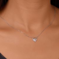 Sterling Silver White Gold Plated Simple Style Classic Style Inlay Heart Shape Zircon Pendant Necklace main image 7