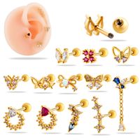 1 Piece Ear Cartilage Rings & Studs Simple Style Classic Style Heart Shape Flower Butterfly Copper Inlay Zircon Ear Cartilage Rings & Studs main image 1