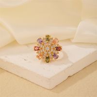 Copper K Gold Plated Elegant Cute Luxurious Plating Inlay Flower Petal Zircon Open Rings main image 2