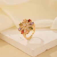 Copper K Gold Plated Elegant Cute Luxurious Plating Inlay Flower Petal Zircon Open Rings main image 1