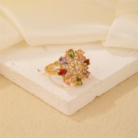 Copper K Gold Plated Elegant Cute Luxurious Plating Inlay Flower Petal Zircon Open Rings main image 4