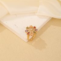 Kupfer K Vergoldet Elegant Süß Luxuriös Überzug Inlay Blume Blütenblatt Zirkon Offener Ring main image 3