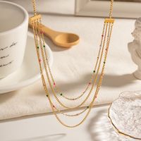 304 Stainless Steel 18K Gold Plated Simple Style Classic Style Enamel Plating Color Block Layered Necklaces main image 3