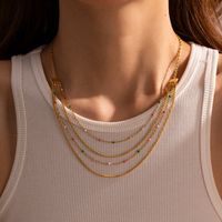 304 Stainless Steel 18K Gold Plated Simple Style Classic Style Enamel Plating Color Block Layered Necklaces main image 1