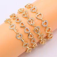 Wholesale Elegant Sweet Heart Shape Copper Plating Inlay 18K Gold Plated Zircon Bracelets main image 1