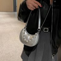 Women's Medium Pu Leather Solid Color Classic Style Beading Dumpling Shape Zipper Underarm Bag main image 3