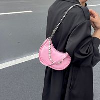 Women's Medium Pu Leather Solid Color Classic Style Beading Dumpling Shape Zipper Underarm Bag main image 5