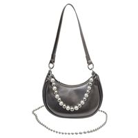 Women's Medium Pu Leather Solid Color Classic Style Beading Dumpling Shape Zipper Underarm Bag sku image 5