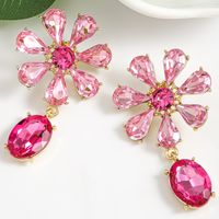 1 Pair Sweet Classic Style Shiny Oval Flower Polishing Inlay Alloy Rhinestones Drop Earrings main image 7
