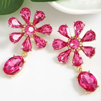 1 Pair Sweet Classic Style Shiny Oval Flower Polishing Inlay Alloy Rhinestones Drop Earrings sku image 1