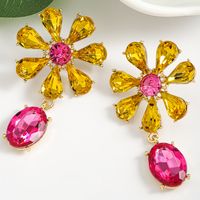 1 Pair Sweet Classic Style Shiny Oval Flower Polishing Inlay Alloy Rhinestones Drop Earrings sku image 4