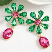 1 Pair Sweet Classic Style Shiny Oval Flower Polishing Inlay Alloy Rhinestones Drop Earrings sku image 6