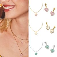 Shell Copper Gold Plated Casual Modern Style Classic Style Plating Inlay Heart Shape Artificial Crystal Earrings Necklace main image 6