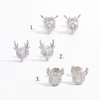 1 Pair Sweet Shiny Deer Plating Inlay Sterling Silver Zircon White Gold Plated Ear Studs main image 7