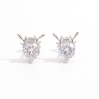 1 Pair Sweet Shiny Deer Plating Inlay Sterling Silver Zircon White Gold Plated Ear Studs main image 2