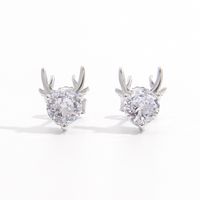 1 Pair Sweet Shiny Deer Plating Inlay Sterling Silver Zircon White Gold Plated Ear Studs main image 3