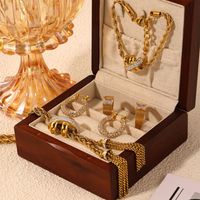 Titanium Steel 18K Gold Plated IG Style Simple Style Commute Plating Inlay Solid Color Rhinestones Zircon Rings Earrings Necklace main image 5