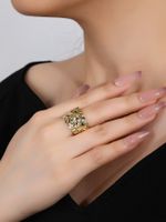 Cobre Chapados en oro de 18k Elegante Glamour Lujoso Enchapado Embutido Color Sólido Circón Anillos De Banda Ancha main image 5