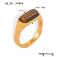 Retro British Style Oval Tiger Eye Titanium Steel 18K Gold Plated Tiger Eye Rings In Bulk sku image 6