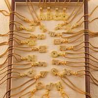 Titan Stahl Messing 18 Karat Vergoldet Einfacher Stil Pendeln Koreanische Art Inlay Brief Strasssteine Zirkon Halskette Mit Anhänger main image 4