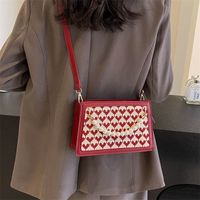 Women's Medium Checked Cloth Heart Shape Elegant Vintage Style Beading Zipper Underarm Bag main image 5