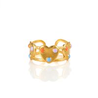 Elegant Cute Sweet Heart Shape 304 Stainless Steel 18K Gold Plated Open Rings In Bulk sku image 1