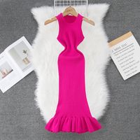 Femmes Robe Fourreau Décontractée Col Rond Sans Manches Couleur Unie Maxi Longue Robe Du Quotidien main image 5