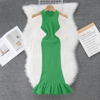 Women's Sheath Dress Casual Round Neck Sleeveless Solid Color Maxi Long Dress Daily main image 3