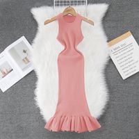 Femmes Robe Fourreau Décontractée Col Rond Sans Manches Couleur Unie Maxi Longue Robe Du Quotidien main image 4