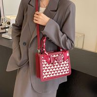 Women's Medium Pu Leather Plush Houndstooth Bow Knot Vintage Style Classic Style Sewing Thread Zipper Crossbody Bag sku image 1