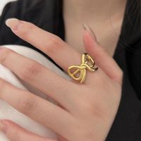 Sterling Silver 18K Gold Plated Sweet Plating Bow Knot Open Rings sku image 2