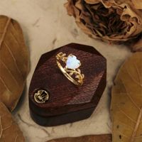 Sterling Silver IG Style Sweet Plating Inlay Leaves Heart Shape Gem Rings sku image 2