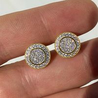 1 Pair Simple Style Shiny Round Inlay Copper Zircon Ear Studs main image 1