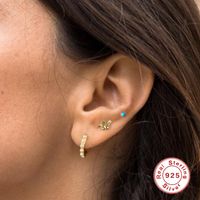 1 Paire Style Simple Rond Ovale Placage Incruster Argent Sterling Turquoise Boucles D'Oreilles main image 4