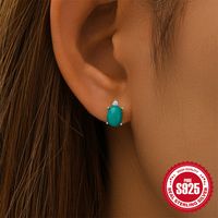1 Pair Simple Style Round Oval Plating Inlay Sterling Silver Turquoise Ear Studs main image 6