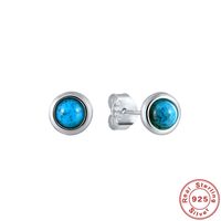 1 Paire Style Simple Rond Ovale Placage Incruster Argent Sterling Turquoise Boucles D'Oreilles main image 7