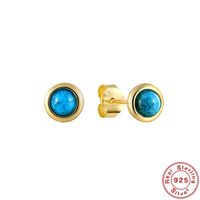 1 Pair Simple Style Round Oval Plating Inlay Sterling Silver Turquoise Ear Studs sku image 1