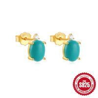 1 Pair Simple Style Round Oval Plating Inlay Sterling Silver Turquoise Ear Studs sku image 3