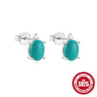 1 Paire Style Simple Rond Ovale Placage Incruster Argent Sterling Turquoise Boucles D'Oreilles sku image 4