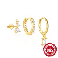 3 Pieces Set IG Style Simple Style Geometric Pearl Plating Inlay Sterling Silver Zircon Earrings sku image 1