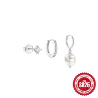 3 Pieces Set IG Style Simple Style Geometric Pearl Plating Inlay Sterling Silver Zircon Earrings sku image 4