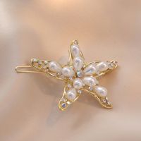 Women's Simple Style Shiny Starfish Rhinestone Hollow Out Inlay Rhinestones Pearl Hair Clip main image 4