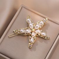 Women's Simple Style Shiny Starfish Rhinestone Hollow Out Inlay Rhinestones Pearl Hair Clip main image 5