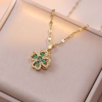 Titanium Steel Casual Simple Style Shiny Hollow Out Inlay Heart Shape Zircon Necklace sku image 1